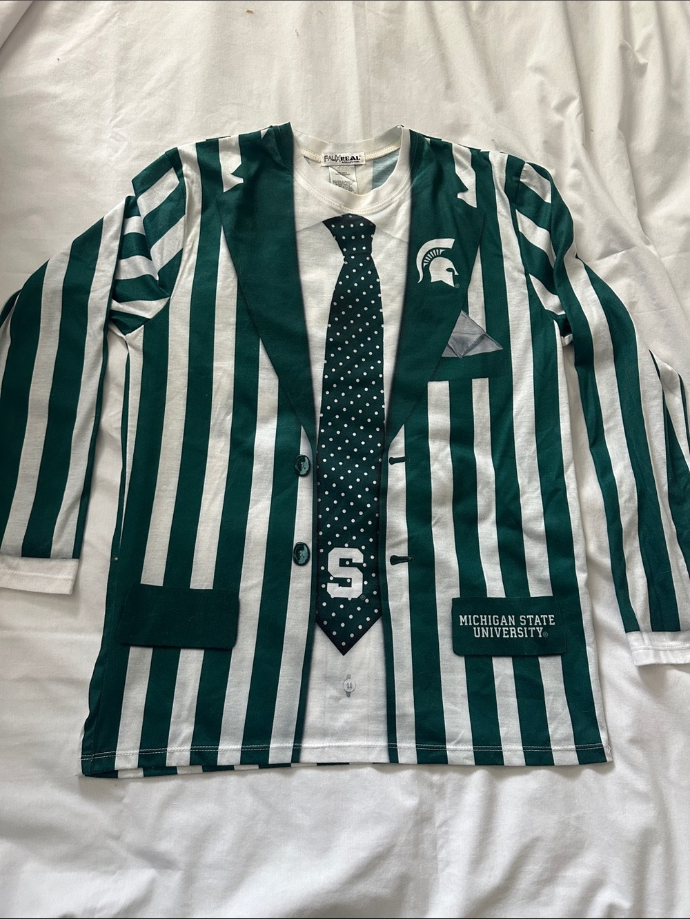 Men's Faux Real Green Michigan State Spartans Suit Long Sleeve T-Shirt